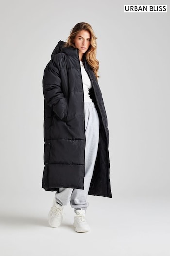 Urban Bliss belted wrap puffer coat in black