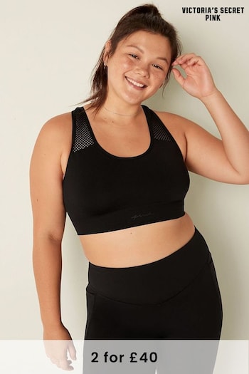 Victoria's Secret PINK Pure Black Seamless Lightly Lined Low Impact Racerback Sports Bra (R72945) | £20