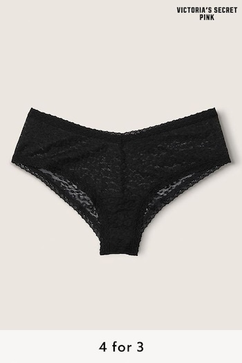 Victoria's Secret PINK Pure Black Lace Logo Cheeky Knickers (R73017) | £9