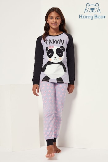 Harry Bear Purple Panda Stripe Animal Printed Pyjamas (R73386) | £15