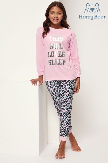Harry Bear Pink Leopard Sleep Slogan Pyjama (R73413) | £15