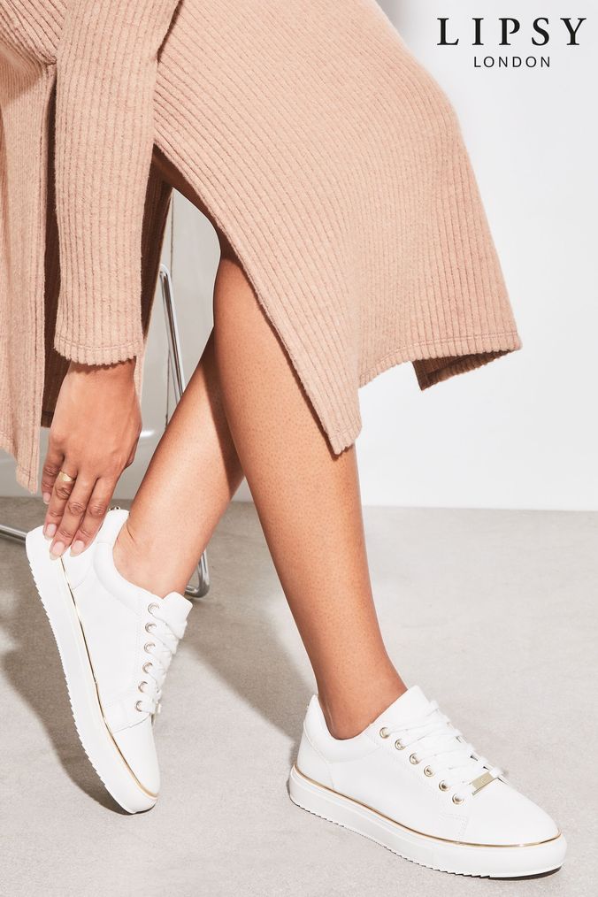 Lipsy White Regular Fit Metal Lace Up Trainers (R73637) | £37