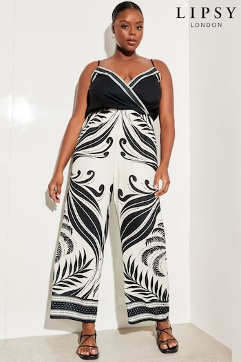 Lipsy Black/White Curve Printed Cami Wide Leg Jumpsuit (R73890) | £45