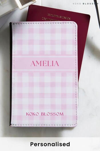 Personalised Pink Gingham  Passport Cover by  Koko Blossom (R74241) | £20