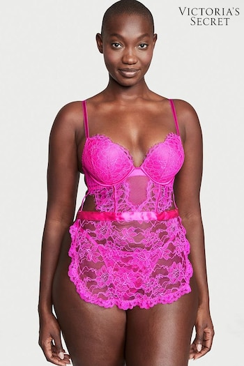 Victoria's Secret Fuschia Frenzy Pink Bombshell Add 2 Cups Lace Apron (R74775) | £85