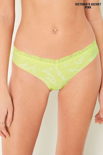 Victoria's Secret PINK Spring Script Green No Show Lace Trim Thong Knickers (R74945) | £9