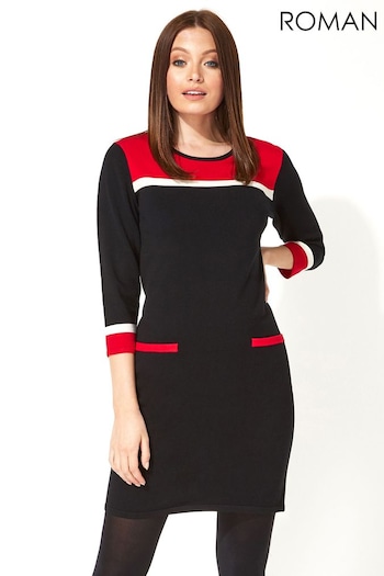 Roman Red Originals Colour Block Knitted sleeves Dress (R75215) | £42