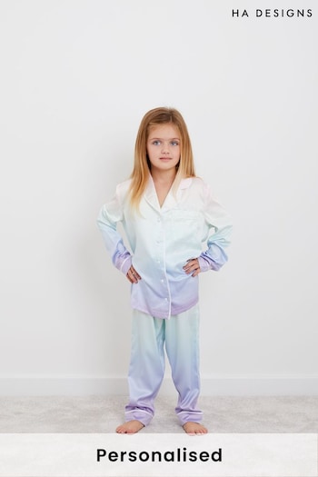 Personalised HA Mini Girls Long Sleeve Rainbow Pyjama Set by HA Design (R75901) | £40