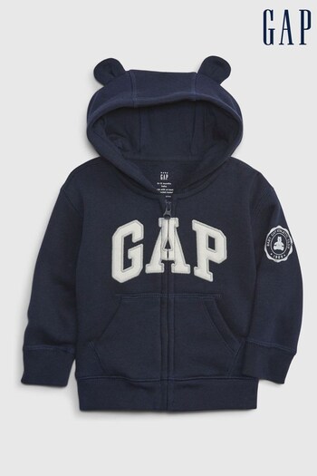 Gap Navy Blue Logo Zip Up Bear Ear Baby Hoodie (R77523) | £20