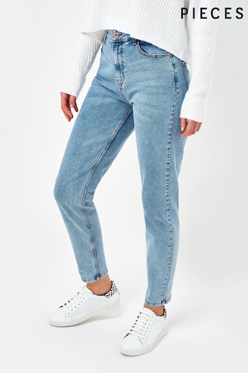 PIECES Light Wash Blue High Waisted Mom Jean (R78229) | £35