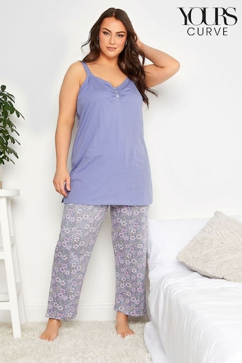 Yours Curve Blue Cami Wide Leg Pyjama Set (R78530) | £27