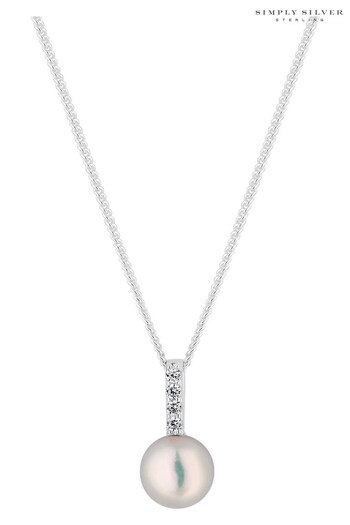 Simply Silver Silver Cubic Zirconia Bar Freshwater Pearl Pendant (R78847) | £25