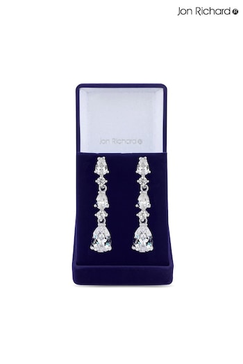 Jon Richard Silver Clear Cubic Zirconia Graduated Pear Drop Earrings (R78888) | £35