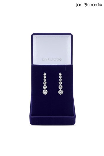 Jon Richard Silver Cubic Zirconia Graduated Tennis Drop Earrings in a Gift Box (R78889) | £35
