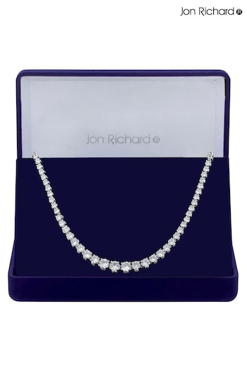 Jon Richard Silver Cubic Zirconia Graduated Tennis Necklace in a Gift Box (R78930) | £70
