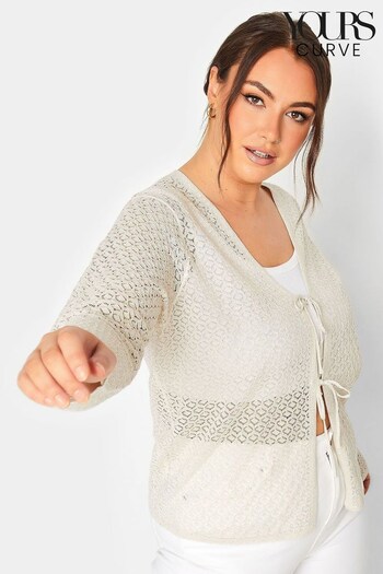 Yours Curve Neutral Knitted Tie Front Cardigan (R79057) | £26