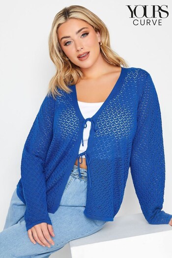 Yours Curve Blue Knitted Tie Front Cardigan (R79131) | £24