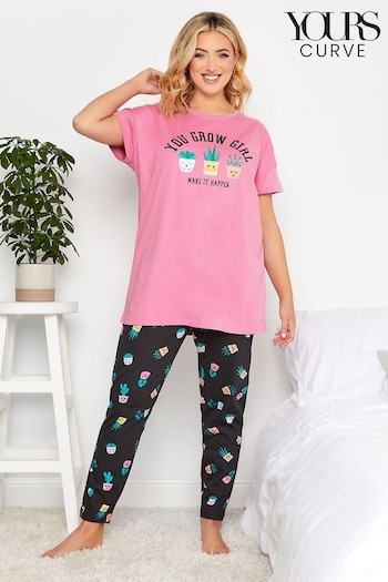 Yours Curve Black You Grow Tapered Pyjama Set - Girl (R79157) | £27