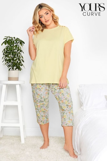 Yours Curve Yellow Short Sleeve Cropped Pyjama Set (R79158) | £27