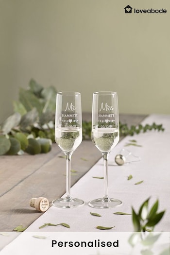 Personalised Mr and Mrs Champagne Flutes by Loveabode (R79208) | £30