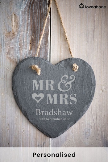 Personalised Mr and Mrs Hanging Slate Heart by Loveabode (R79214) | £17