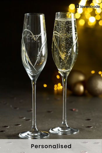 Personalised Set of 2 Diamanté Champagne Glasses by Loveabode (R79286) | £43