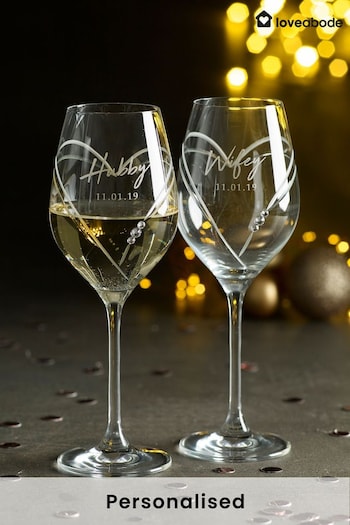 Personalised  Set of 2 Diamanté Wine Glasses by Loveabode (R79288) | £43