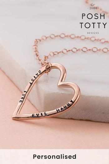 Personalised Large Rose Gold Heart Necklace by Posh Totty Designs (R79325) | £75