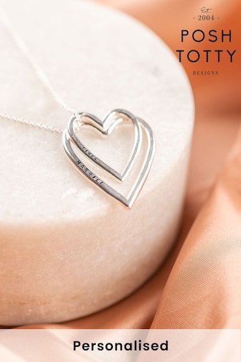 Personalised Double Heart Necklace by Posh Totty Designs (R79333) | £59