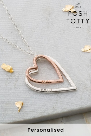 Personalised Double Heart Necklace by Posh Totty Designs (R79340) | £59