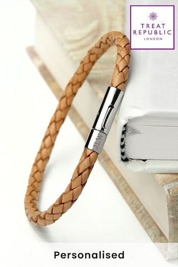 Personalised Tan Woven Bracelet by Treat Republic (R79400) | £28