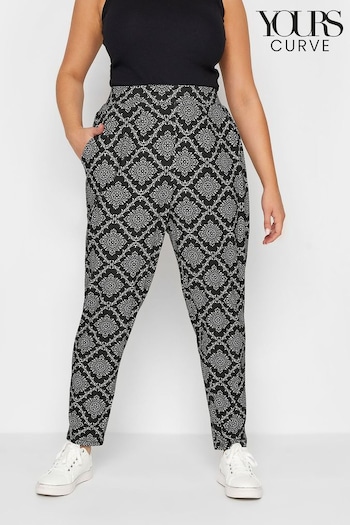 Yours Curve Black Tile Print Double Pleat Harem Trousers (R80153) | £24