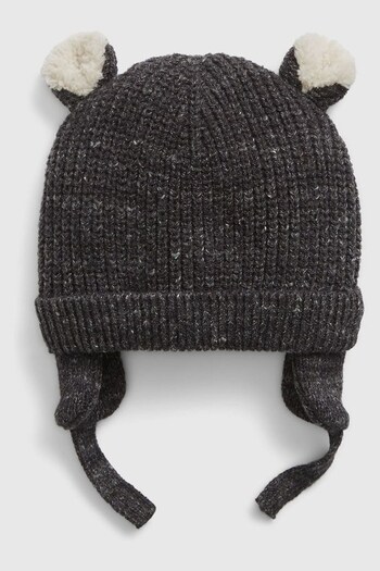 Gap Charcoal Grey Sherpa Lined Bear Baby Beanie Hat (R80164) | £15