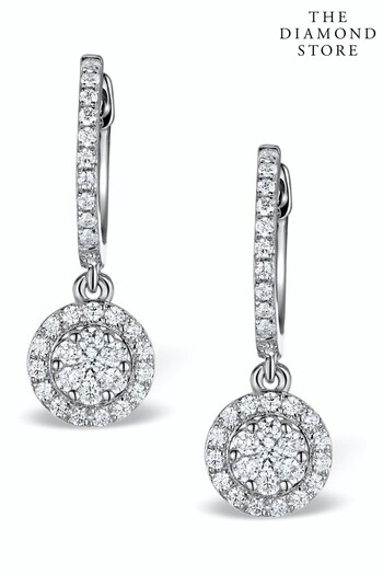 The Diamond Store 9k White Gold Halo Lab Diamond Drop Earrings Florence 0.46ct (R80339) | £525