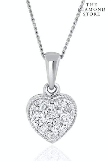 The Diamond Store 9k White Gold Lab Diamond Heart Pendant Necklace 0.25ct H/Si (R80344) | £289