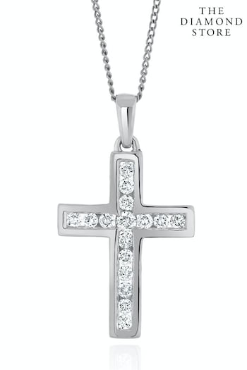 The Diamond Store 9k White Gold Lab Diamond Cross Necklace Channel Set 0.25ct H/Si (R80346) | £299