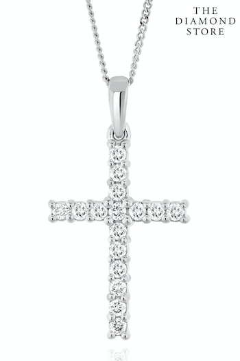 The Diamond Store 9k White Gold Lab Diamond Cross Pendant Necklace Claw Set 0.25ct H/Si (R80347) | £299