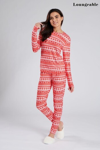 Loungeable Red Supersoft Fairisle Print Long Sleeve T-Shirt with Leggings (R80364) | £26