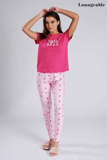 Loungeable Pink SuperSoft Santa Baby T-Shirt with Leggings Pyjama Set (R80365) | £24