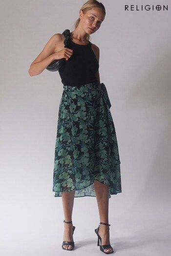 Religion Green Wrap Midi Maxi Skirt In Beautiful Prints (R80376) | £56