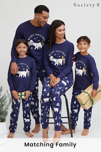 Society 8 Navy Forest Polarbear Matching Family Christmas Forest PJ Set (R80384) | £26