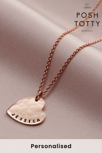 Personalised Hammered Heart Name Necklace by Posh Totty (R80515) | £55