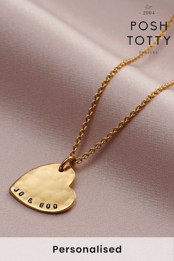 Personalised Hammered Heart Name Necklace by Posh Totty (R80516) | £55