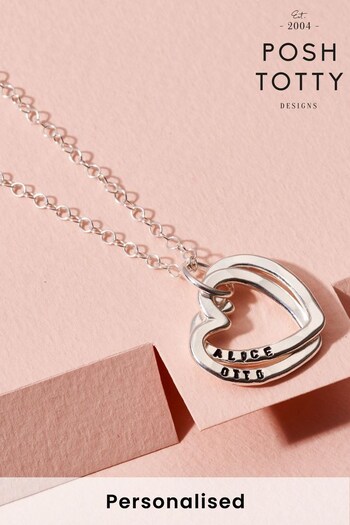 Personalised Interlinking Hearts Necklace by Posh Totty (R80517) | £72