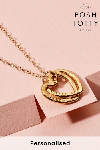Personalised Interlinking Hearts Necklace 18ct Yellow Gold Plate (R80519) | £99
