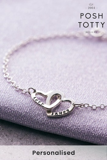 Personalised Double Heart Names Bracelet (R80520) | £63