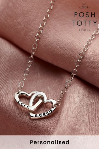 Personalised Double Heart Names Necklace by Posh Totty (R80523) | £59