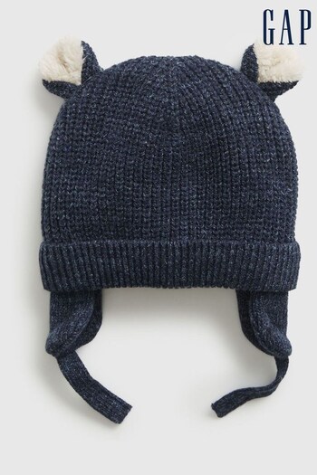 Gap Blue Sherpa Lined Bear Baby Beanie Hat (R80543) | £15