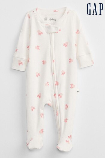 Gap Pink Minnie Mouse Minnie Mouse Long Sleeve Zip Baby Sleepsuit (R80548) | £20