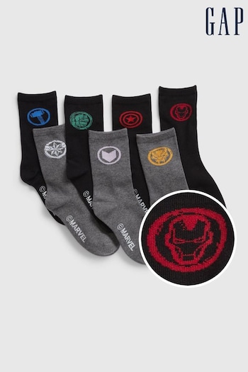 Gap Black Marvel Avengers 7 Pack Crew Socks (R80604) | £15